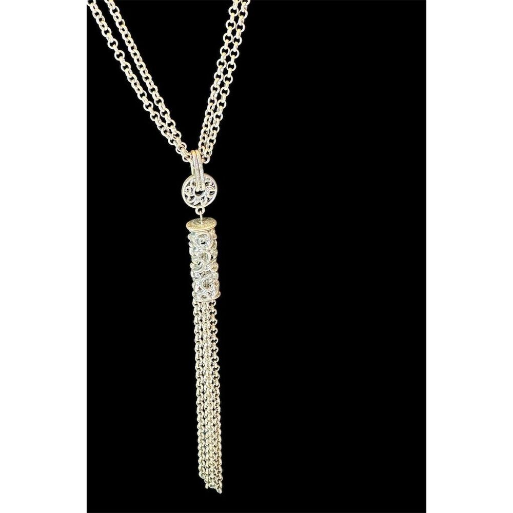 ETIENNE AIGNER Silver-tone Lariat Necklace, Double-Strand Intricate Tassel Drop
